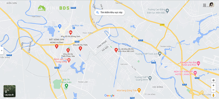 Bản đồ Google Map xác định Vị trí kđt Kim Hoa