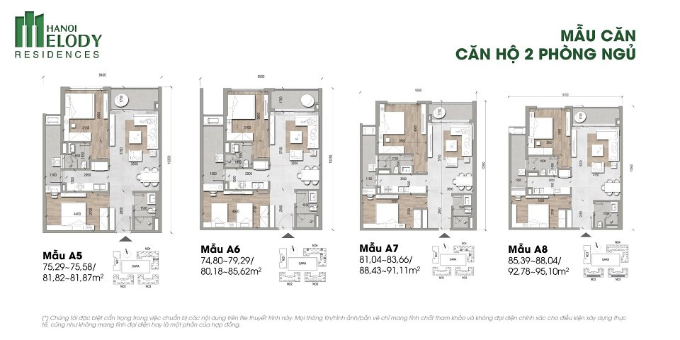 Thiết kế căn hộ 2 phòng ngủ diện tích 75 – 88m2