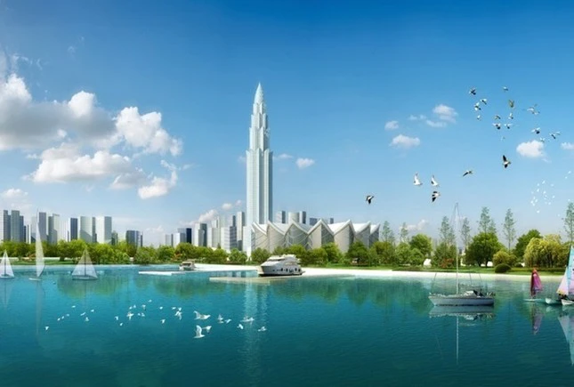 Tháp trung tâm tài chính cao 108 tầng nằm trong tổng thể dự án Thành phố thông minh Bắc Hà Nội.