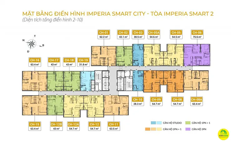 Mặt bằng điển hình tòa imperia smart 2 tầng 2-10