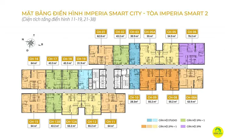 Mặt bằng điển hình tòa imperia smart 2 tầng 11-19, 21-38